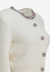 Self-Portrait Embellished Wool-Blend Cardigan Beige