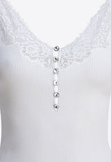 Self-Portrait Lace-Trimmed Ribbed Top White PF25-042T-WWHITE_82708