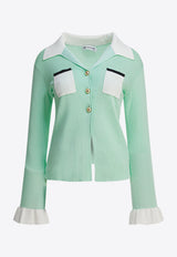 Self-Portrait Ribbed Buttoned Top Green PF25-046TA-GGREEN_82677