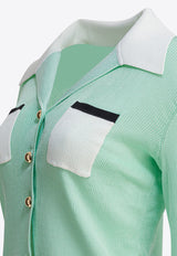 Self-Portrait Ribbed Buttoned Top Green PF25-046TA-GGREEN_82677