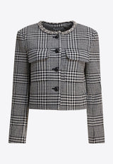 Self-Portrait Crystal-Trimmed Houndstooth Wool Blazer Gray PF25-111J-BWBLACK AND WHITE_82672