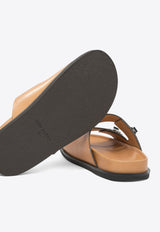 Tory Burch Turnlock Sport Leather Slides Beige 166905250_82157