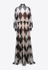 Valentino Geometrical Print Silk Chiffon Maxi Dress Monochrome WB0VDCE06QS 0AN