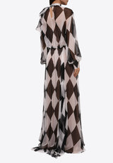 Valentino Geometrical Print Silk Chiffon Maxi Dress Monochrome WB0VDCE06QS 0AN