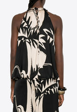 Poupette St Barth Flora Printed Halterneck Top Monochrome WCER26DVSOSK_BLACK WHIT