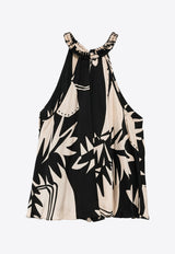 Poupette St Barth Flora Printed Halterneck Top Monochrome WCER26DVSOSK_BLACK WHIT