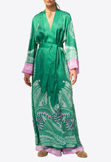 Poupette St Barth Lea Printed Long Kimono Green WE4R26EVSOLG_GREEN MULT