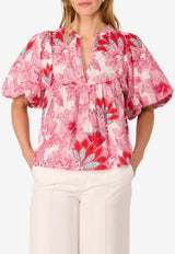 Poupette St Barth Flores Printed Puff Blouse Pink WF3R26CC3PDP_PINK