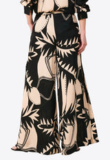 Poupette St Barth Clea Printed Wide-Leg Pants Monochrome WL3R26QVSOSK_BLACK WHIT