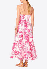 Poupette St Barth Milena Printed Midi Dress Pink WN4R26LCPRWP_PINK