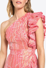 Poupette St Barth Corinne One-Shoulder Mini Ruffled Dress Pink WNER26NCXAKP_PINK