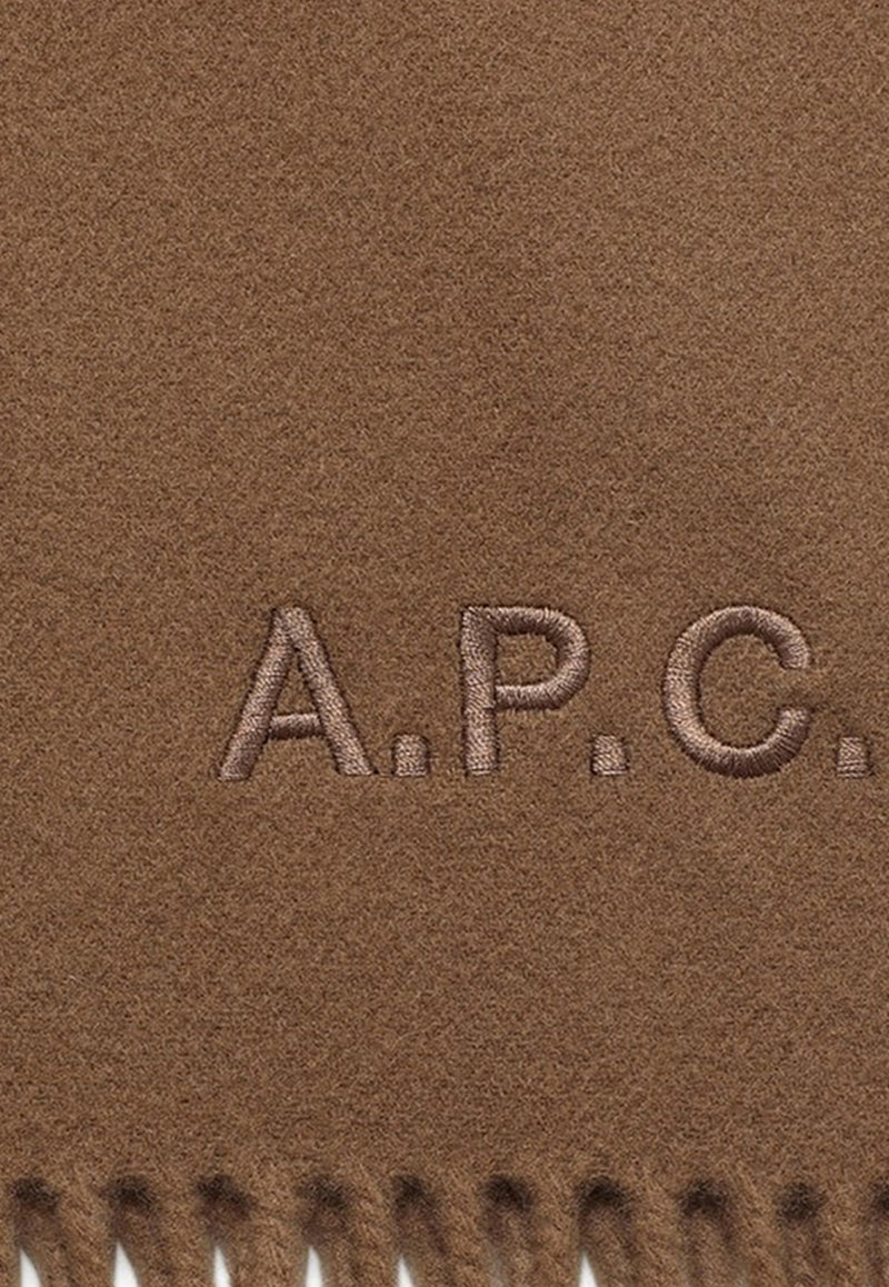 A.P.C. Alix Brodée Logo Embroidered Scarf Brown WOAFE-M15170WO/O_APC-CAB