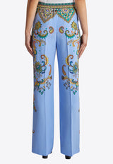 Etro Floral Print Straight-Leg Silk Pants Blue WREA0014-AK773 X0885