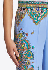 Etro Floral Print Straight-Leg Silk Pants Blue WREA0014-AK773 X0885