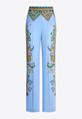 Etro Floral Print Straight-Leg Silk Pants Blue WREA0014-AK773 X0885