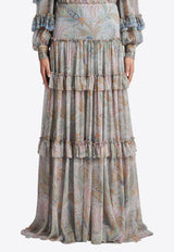 Etro Paisley Print Ruffled Maxi Skirt Gray WRFA0110-99SA1G4 X0830