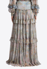 Etro Paisley Print Ruffled Maxi Skirt Gray WRFA0110-99SA1G4 X0830