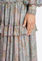 Etro Paisley Print Ruffled Maxi Skirt Gray WRFA0110-99SA1G4 X0830