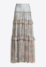 Etro Paisley Print Ruffled Maxi Skirt Gray WRFA0110-99SA1G4 X0830