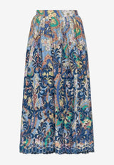 Etro Floral Print Midi Skirt Blue WRFA0112-99LA502 X0886