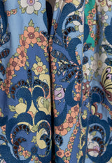 Etro Floral Print Midi Skirt Blue WRFA0112-99LA502 X0886