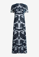 Etro Flocked Tulle Sheath Midi Dress Navy WRHA0125-AK801 S9001