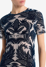 Etro Flocked Tulle Sheath Midi Dress Navy WRHA0125-AK801 S9001