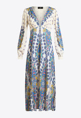 Etro Floral Print V-neck Midi Dress Multicolor WRHA0174-AV619 X0800