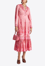 Etro Paisley Print V-neck Midi Dress Pink WRHA0255-99SPE73 X0872