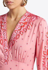 Etro Paisley Print V-neck Midi Dress Pink WRHA0255-99SPE73 X0872