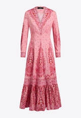 Etro Paisley Print V-neck Midi Dress Pink WRHA0255-99SPE73 X0872