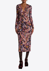 Etro Paisley Print Draped V-neck Midi Dress Multicolor WRHA0271-99IAD10 X0810