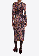 Etro Paisley Print Draped V-neck Midi Dress Multicolor WRHA0271-99IAD10 X0810