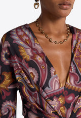 Etro Paisley Print Draped V-neck Midi Dress Multicolor WRHA0271-99IAD10 X0810