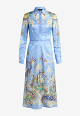 Etro Floral Print Silk-Blend Midi Shirt Dress Light Blue WRHA0301-99SPD86 X0886