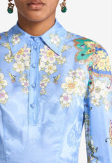 Etro Floral Print Silk-Blend Midi Shirt Dress Light Blue WRHA0301-99SPD86 X0886