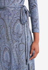 Etro Paisley Print Midi Wrap Dress Blue WRHA0302-99IPD09 X0884
