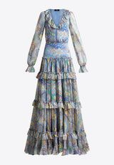 Etro Floral Print Ruffled Maxi Dress Blue WRHA0319-99SA1G5 X0886