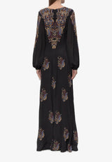 Etro Paisley Print V-neck Maxi Dress Black WRHA0532-99SP4I7 X0812