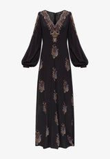 Etro Paisley Print V-neck Maxi Dress Black WRHA0532-99SP4I7 X0812