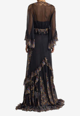 Etro Paisley Print Ruffled Silk Gown Black WRHA0537-99SP1J6 X0812