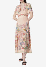 Etro V-neck Floral Midi Flared Dress Multicolor WRHA0560-99SP4J9 X0872