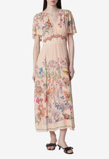 Etro V-neck Floral Midi Flared Dress Multicolor WRHA0560-99SP4J9 X0872