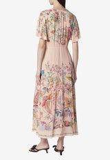 Etro V-neck Floral Midi Flared Dress Multicolor WRHA0560-99SP4J9 X0872