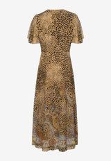 Etro Leopard Print V-neck Midi Dress Brown WRHA0560-99SP4J8 X0826