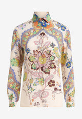 Etro Floral Paisley Print Button-Up Silk Shirt Multicolor WRIA0019-AK776 X0803