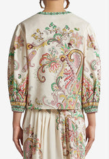 Etro Floral Print V-neck Poplin Blouse Cream WRJA0088-99SP5B9 X0802