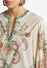 Etro Floral Print V-neck Poplin Blouse Cream WRJA0088-99SP5B9 X0802