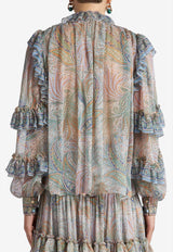Etro Paisley Print Silk Ruffled Blouse Multicolor WRJA0103-99SP1C2 X0830
