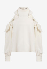 Etro Cold-Shoulders Silk Ruffled Top White WRJA0119-99TU1I0 W3789